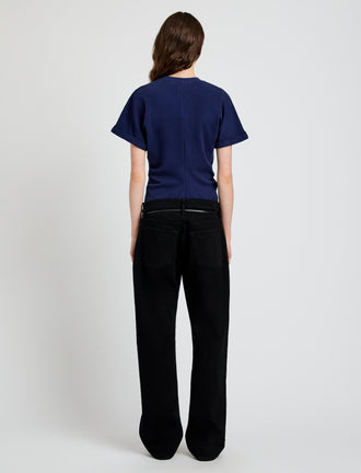 Proenza Schouler Back full length image of model wearing the Hilda TShirt in Eco Jersey in Navy 