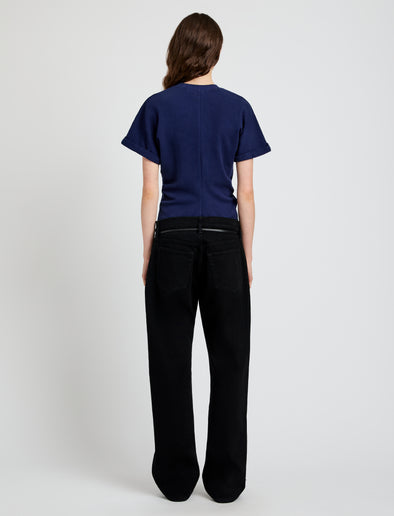 Proenza Schouler Back full length image of model wearing the Hilda TShirt in Eco Jersey in Navy 