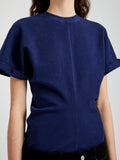 Proenza Schouler Detail image of model wearing the Hilda TShirt in Eco Jersey in Navy 