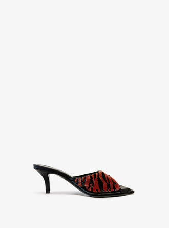 Proenza Schouler Front Still Life Image of Harlow 60 Mule in Tufted Sequin in Paprika Black