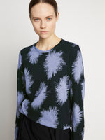 Proenza Schouler detail image of model wearing Feather Dot Print T-Shirt in periwinkle