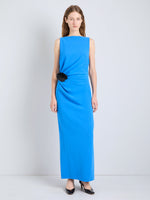 Proenza Schouler Front full length image of model wearing Indria Dress In Matte Double Crepe in New Blue