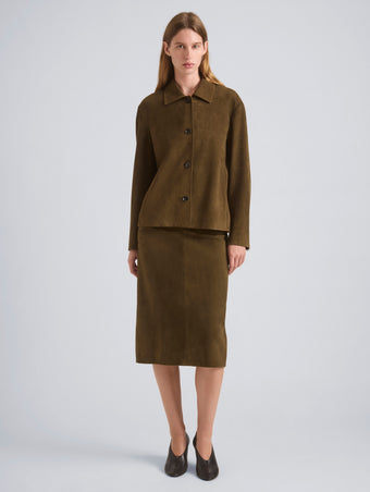 Proenza Schouler Front Full Length Image of Irine Skirt in Suede in Cypress