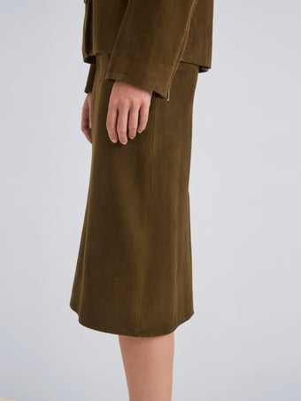 Proenza Schouler Detail Image of Irine Skirt in Suede in Cypress