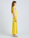 Proenza Schouler Side full length image of model wearing Irma Dress in Gauzy Jersey in Yellow