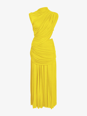 Proenza Schouler Still life image of model wearing Irma Dress in Gauzy Jersey in Yellow