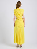 Proenza Schouler Back full length image of model wearing Irma Dress in Gauzy Jersey in Yellow