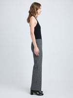 Proenza Schouler side image of model wearing Isadora Pant in Stretch Tailoring in BLACK/WHITE CHECK