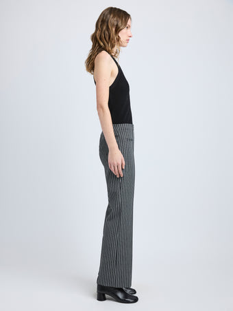 Proenza Schouler side image of model wearing Isadora Pant in Stretch Tailoring in BLACK/WHITE CHECK