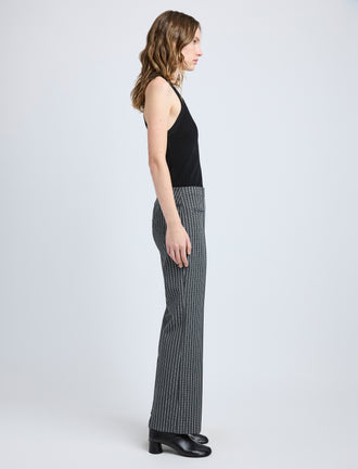 Proenza Schouler side image of model wearing Isadora Pant in Stretch Tailoring in BLACK/WHITE CHECK