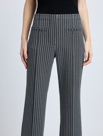 Proenza Schouler detail image of model wearing Isadora Pant in Stretch Tailoring in BLACK/WHITE CHECK