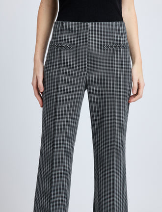 Proenza Schouler detail image of model wearing Isadora Pant in Stretch Tailoring in BLACK/WHITE CHECK