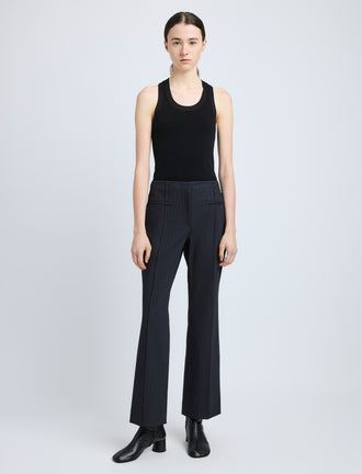 Proenza Schouler Front full length image of model wearing Isadora Pant in Stretch Tailoring in INK CHECK