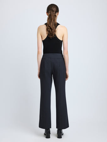 Proenza Schouler Back full length image of model wearing Isadora Pant in Stretch Tailoring in INK CHECK