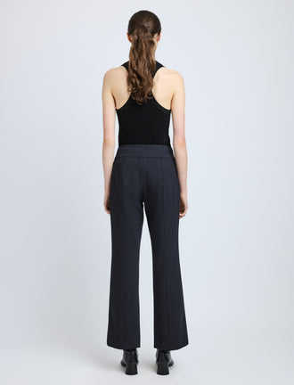 Proenza Schouler Back full length image of model wearing Isadora Pant in Stretch Tailoring in INK CHECK