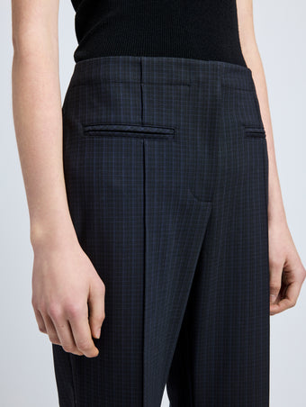 Proenza Schouler Detail image of model wearing Isadora Pant in Stretch Tailoring in INK CHECK