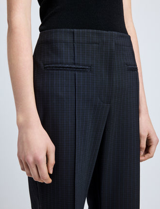 Proenza Schouler Detail image of model wearing Isadora Pant in Stretch Tailoring in INK CHECK