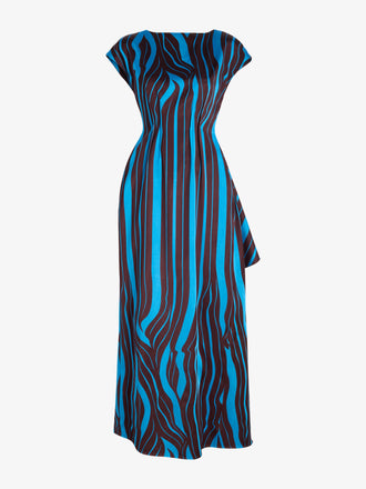 Proenza Schouler Still Life Image of Isoria Dress in Twisted Stripe Satin Jacquard in Cyan/Amarone