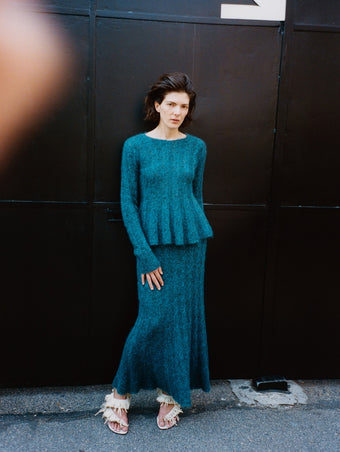 Proenza Schouler Campaign Image of Joelle Top in Looped Mohair in Blue
