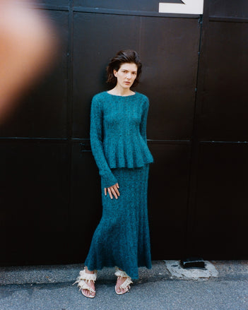 Proenza Schouler Campaign Image of Joelle Top in Looped Mohair in Blue