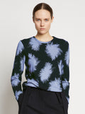 Proenza Schouler cropped front image of model wearing Feather Dot Print T-Shirt in periwinkle