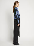 Proenza Schouler side image of model wearing Feather Dot Print T-Shirt in periwinkle