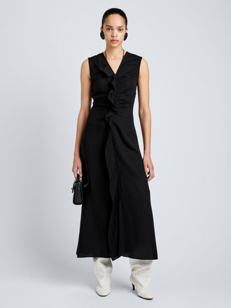 Proenza Schouler Full Length Front Image of model wearing Jaya Dress in Jacquard Flou in Black