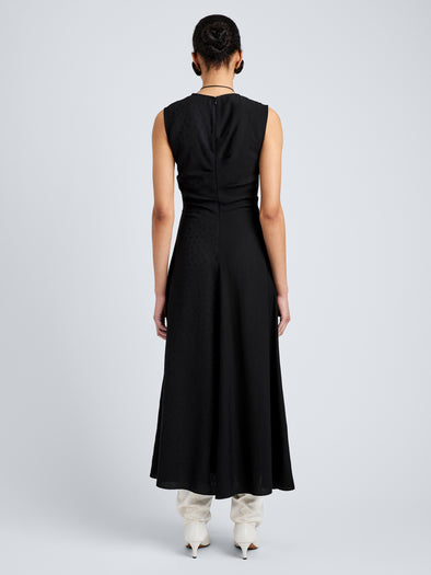 Proenza Schouler Full Length Back Image of model wearing Jaya Dress in Jacquard Flou in Black