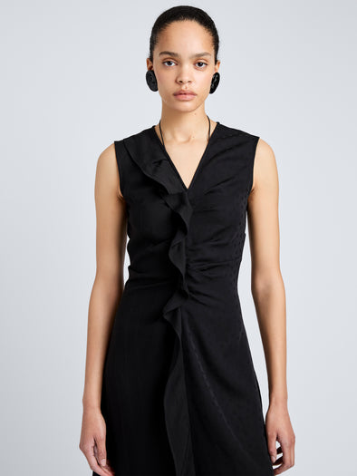 Proenza Schouler Detail Image of model wearing Jaya Dress in Jacquard Flou in Black