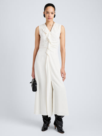 Proenza Schouler Full Length Front Image of model wearing Jaya Dress in Jacquard Flou in Off White