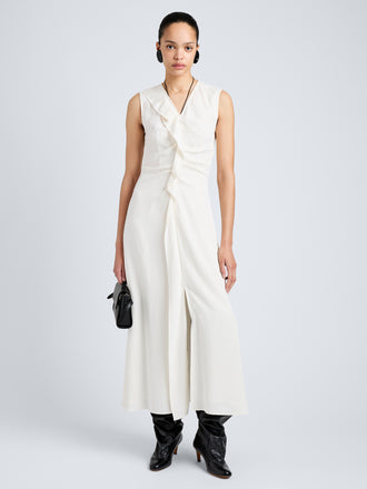 Proenza Schouler Full Length Front Image of model wearing Jaya Dress in Jacquard Flou in Off White