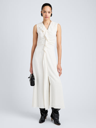 Proenza Schouler Full Length Front Image of model wearing Jaya Dress in Jacquard Flou in Off White