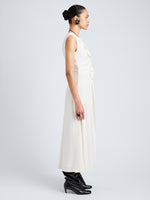 Proenza Schouler Full Length Side Image of model wearing Jaya Dress in Jacquard Flou in Off White