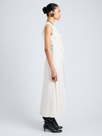 Proenza Schouler Full Length Side Image of model wearing Jaya Dress in Jacquard Flou in Off White