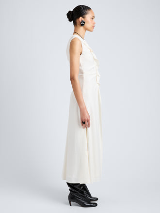 Proenza Schouler Full Length Side Image of model wearing Jaya Dress in Jacquard Flou in Off White