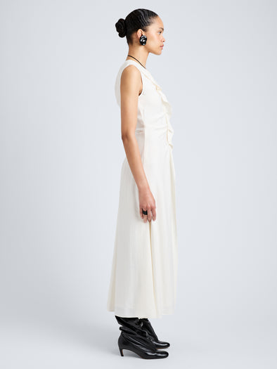 Proenza Schouler Full Length Side Image of model wearing Jaya Dress in Jacquard Flou in Off White
