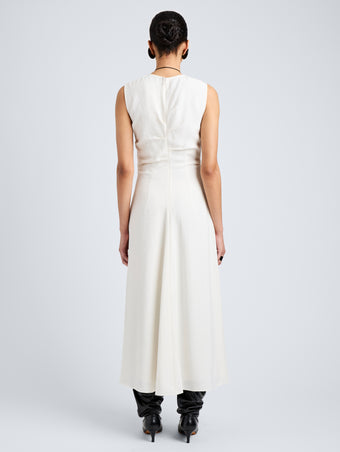 Proenza Schouler Full Length Back Image of model wearing Jaya Dress in Jacquard Flou in Off White