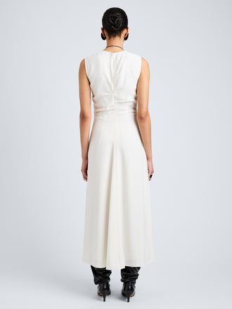 Proenza Schouler Full Length Back Image of model wearing Jaya Dress in Jacquard Flou in Off White