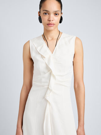 Proenza Schouler Detail Image of model wearing Jaya Dress in Jacquard Flou in Off White