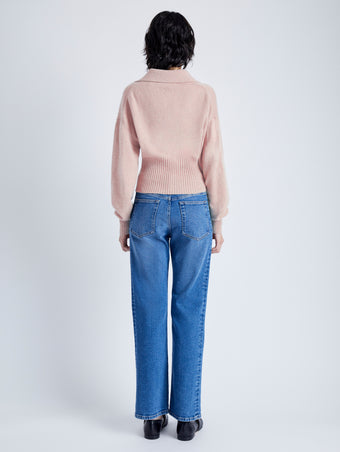 Proenza Schouler Back image of model wearing Jeanne Sweater In Eco Cashmere in pale pink