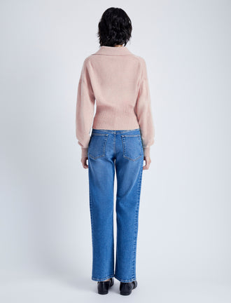 Proenza Schouler Back image of model wearing Jeanne Sweater In Eco Cashmere in pale pink