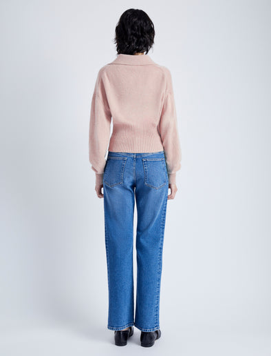 Proenza Schouler Back image of model wearing Jeanne Sweater In Eco Cashmere in pale pink