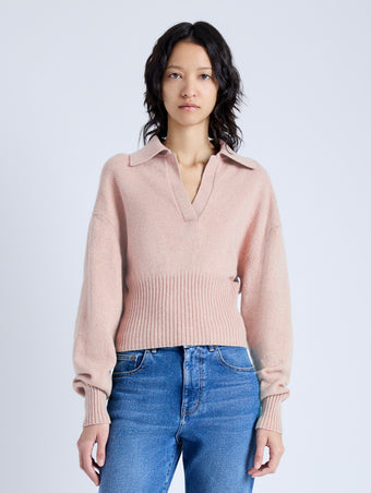 Proenza Schouler Front cropped image of model wearing Jeanne Sweater In Eco Cashmere in pale pink