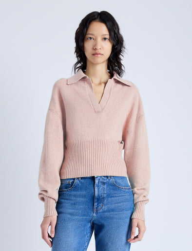 Proenza Schouler Front cropped image of model wearing Jeanne Sweater In Eco Cashmere in pale pink