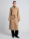 Proenza Schouler alt full length image of model wearing Juliette Coat in Brushed Wool in CAMEL