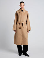 Proenza Schouler alt full length image of model wearing Juliette Coat in Brushed Wool in CAMEL