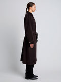 Proenza Schouler Side full length image of  Juliette Coat in Brushed Wool in HICKORY