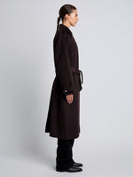 Proenza Schouler Side full length image of  Juliette Coat in Brushed Wool in HICKORY