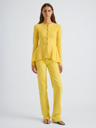 Proenza Schouler Front On Model Image of KAIA JACKET IN VISCOSE SILK POINTELLE in Chrome Yellow