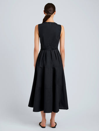 Proenza Schouler Back full length image of model wearing Kailey Dress in Stretch Poplin in Black